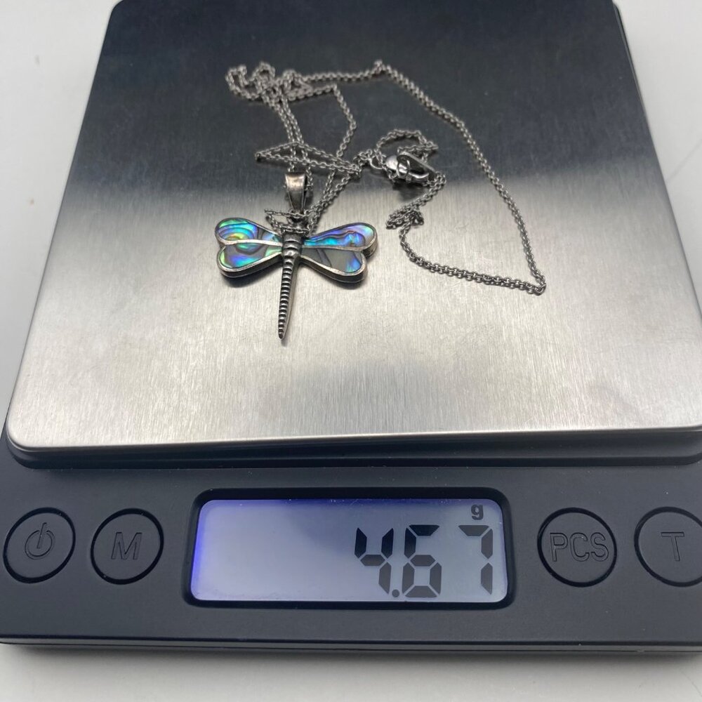 Sterling Silver 925 Dragonfly Pendant Necklace Abalone Shell 18" Chain 4.67g - Picture 4 of 12
